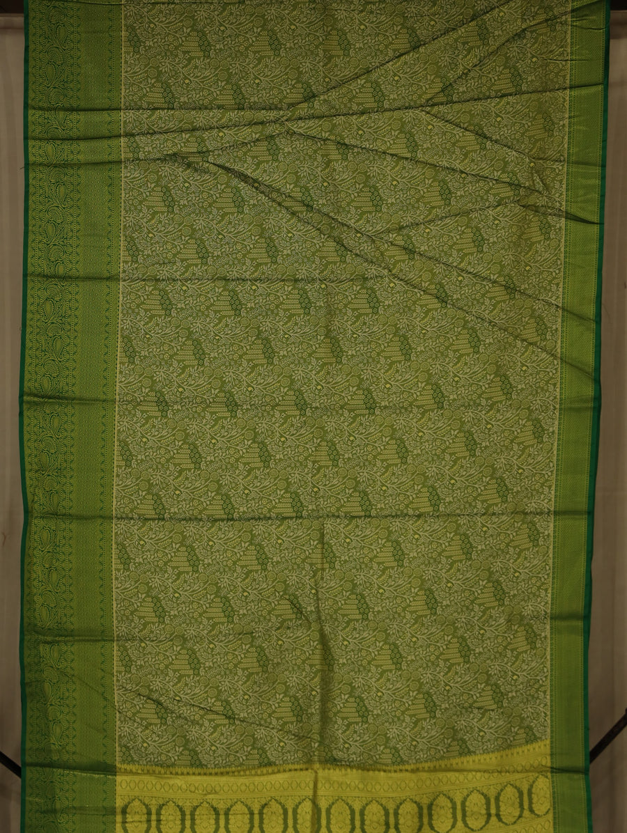 Olive Green Dharmavaram Inspired Semi Silk Saree with Wide Wide Self Border