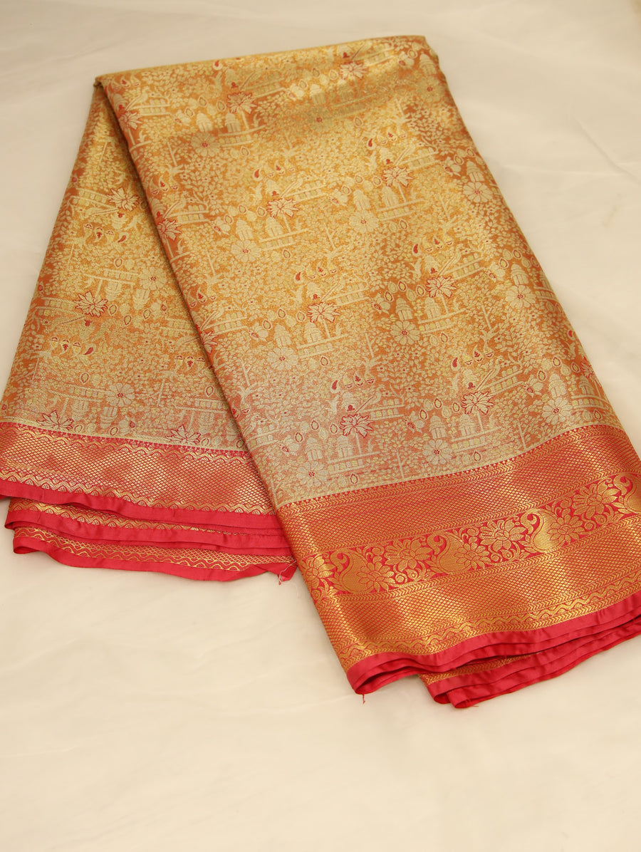 Sunset Yellow Dharmavaram Inspired Semi Silk Saree with Wide Medium Contrast Border