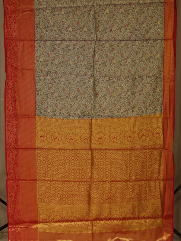 Sandy Beige Kanchipuram Inspired Semi Silk Saree with Wide Wide Contrast Border
