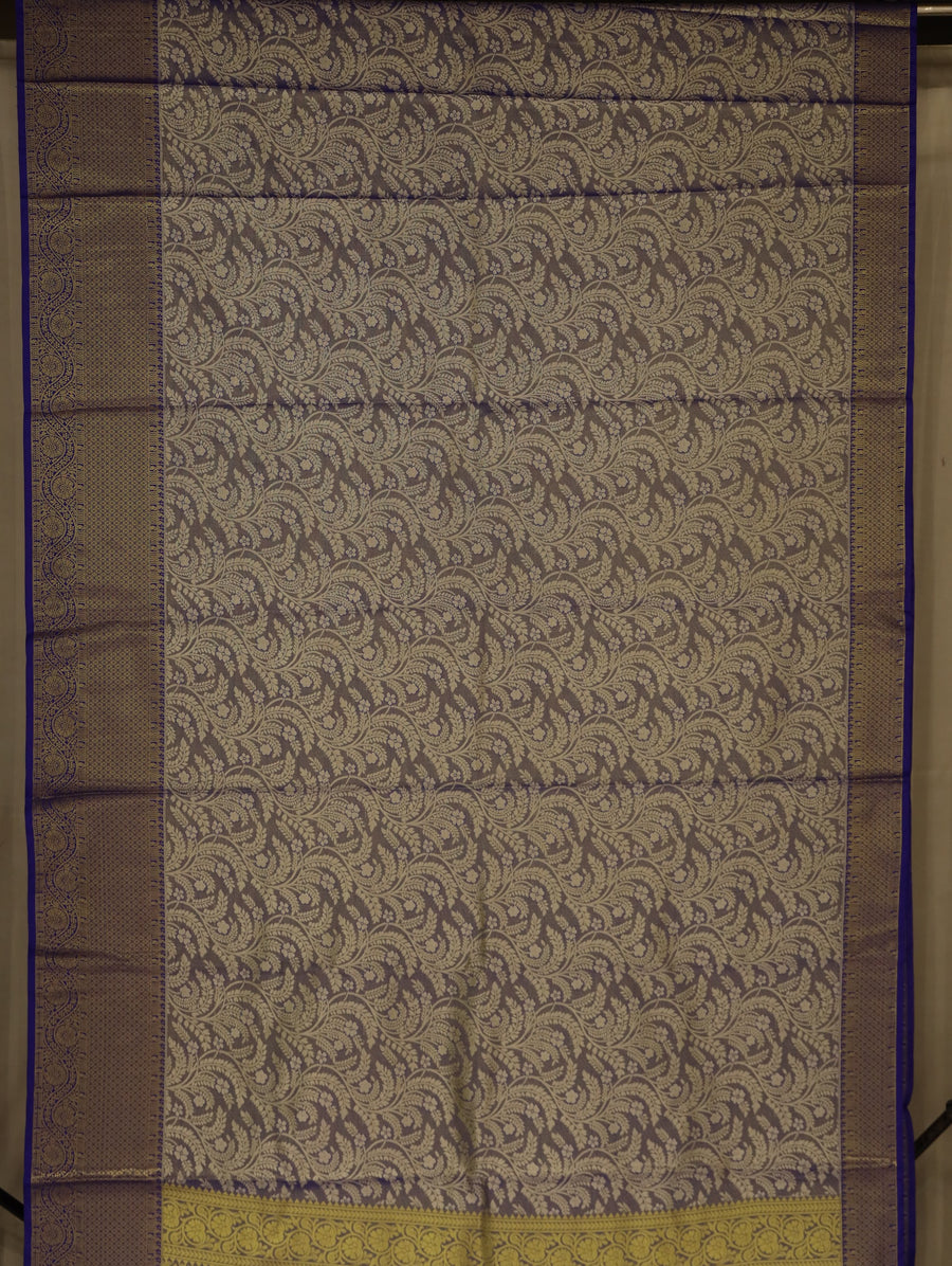 Taupe Grey Dharmavaram Inspired Semi Silk Saree with Wide Wide Contrast Border