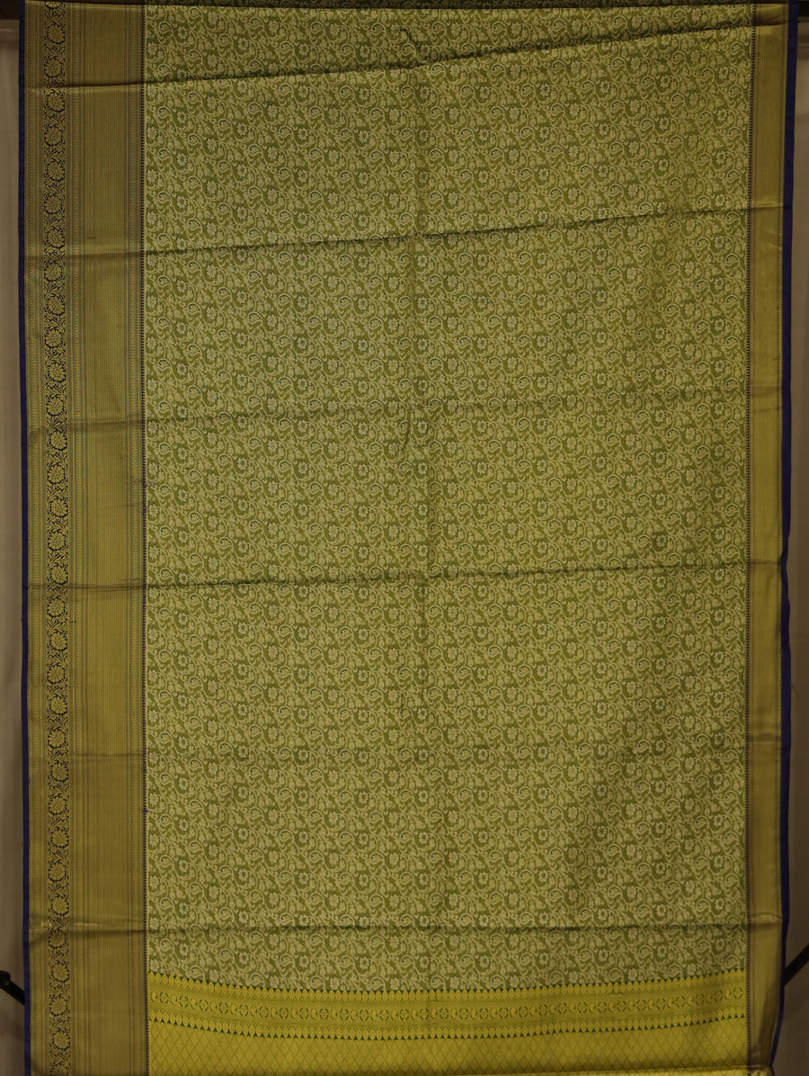 Olive Green Kanchipuram Inspired Semi Silk Saree with Medium Medium Self Border