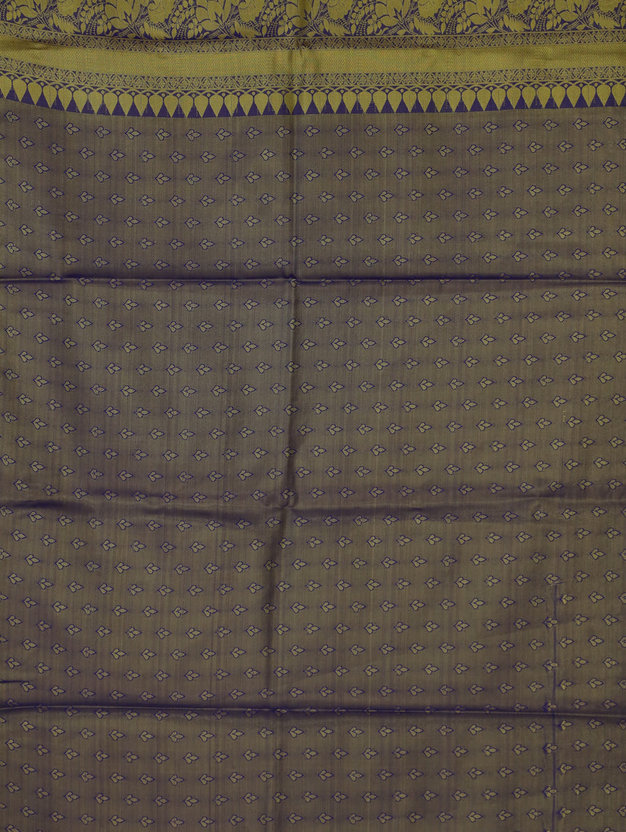 Champagne Gold Kanchipuram Inspired Semi Silk Saree with Medium Medium Contrast Border
