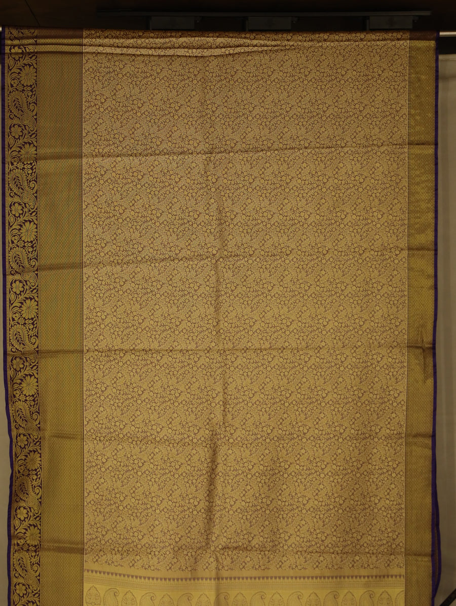 Champagne Gold Kanchipuram Inspired Semi Silk Saree with Wide Wide Contrast Border
