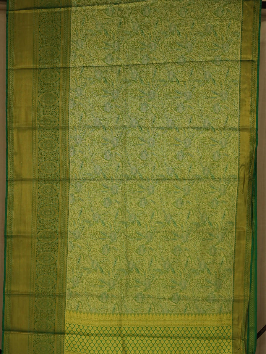 Sage Green Kanchipuram Inspired Semi Silk Saree with Wide Wide Self Border