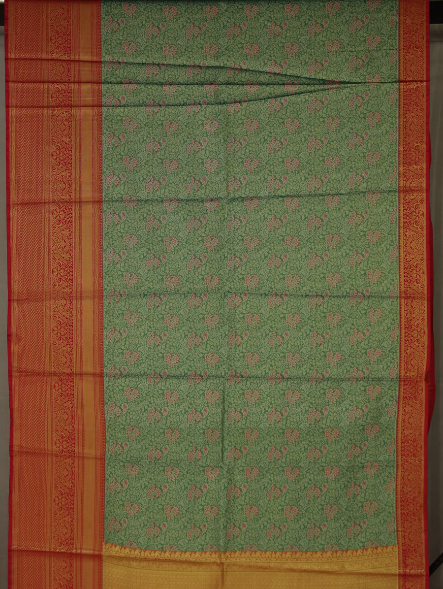 Sage Green Kanchipuram Inspired Semi Silk Saree with Wide Wide Contrast Border