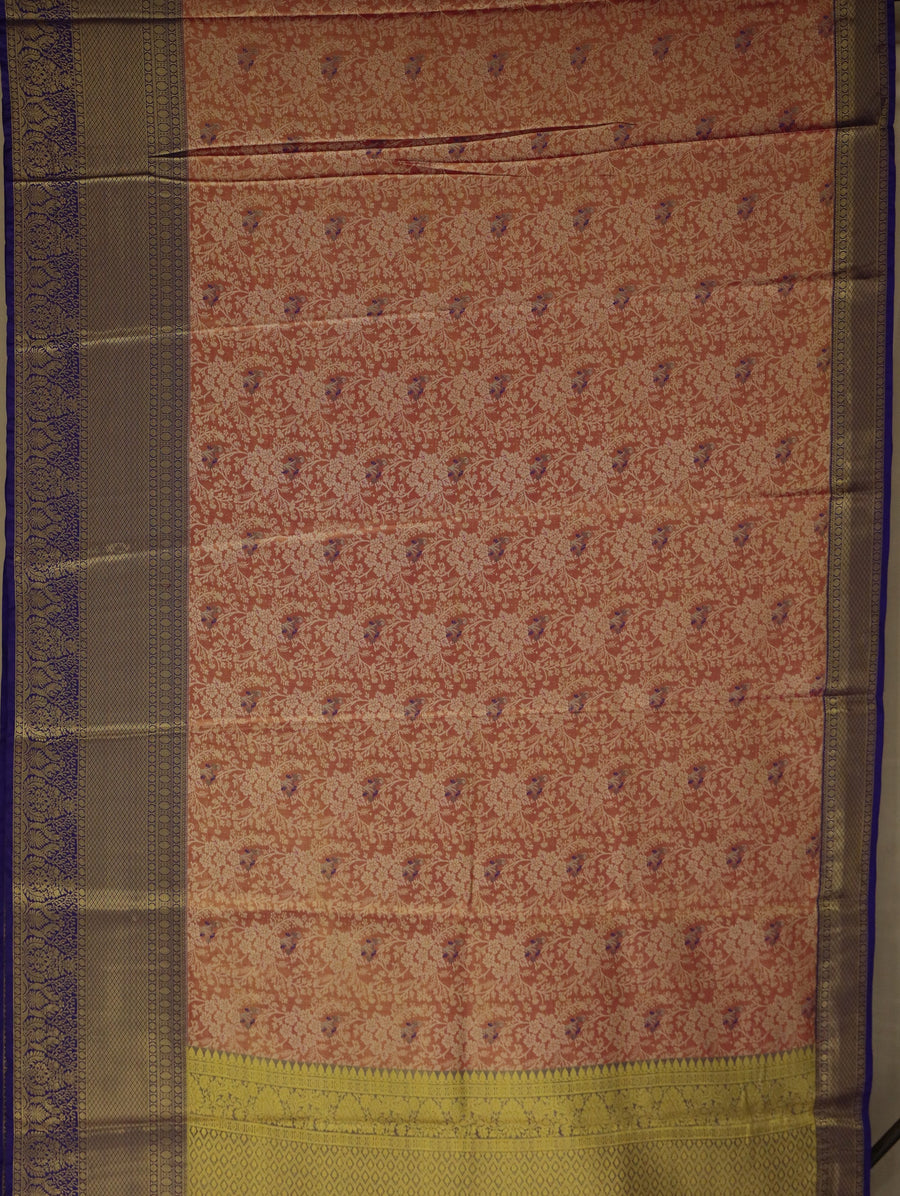 Dusty Rose Kanchipuram Inspired Semi Silk Saree with Medium Medium Contrast Border