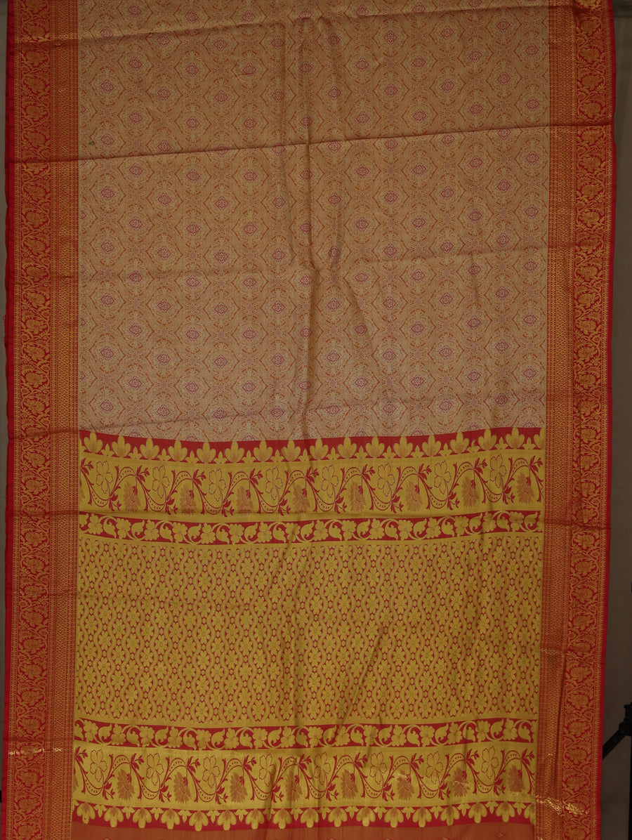 Burnt Orange Dharmavaram Inspired Semi Silk Saree with Wide Wide Contrast Border