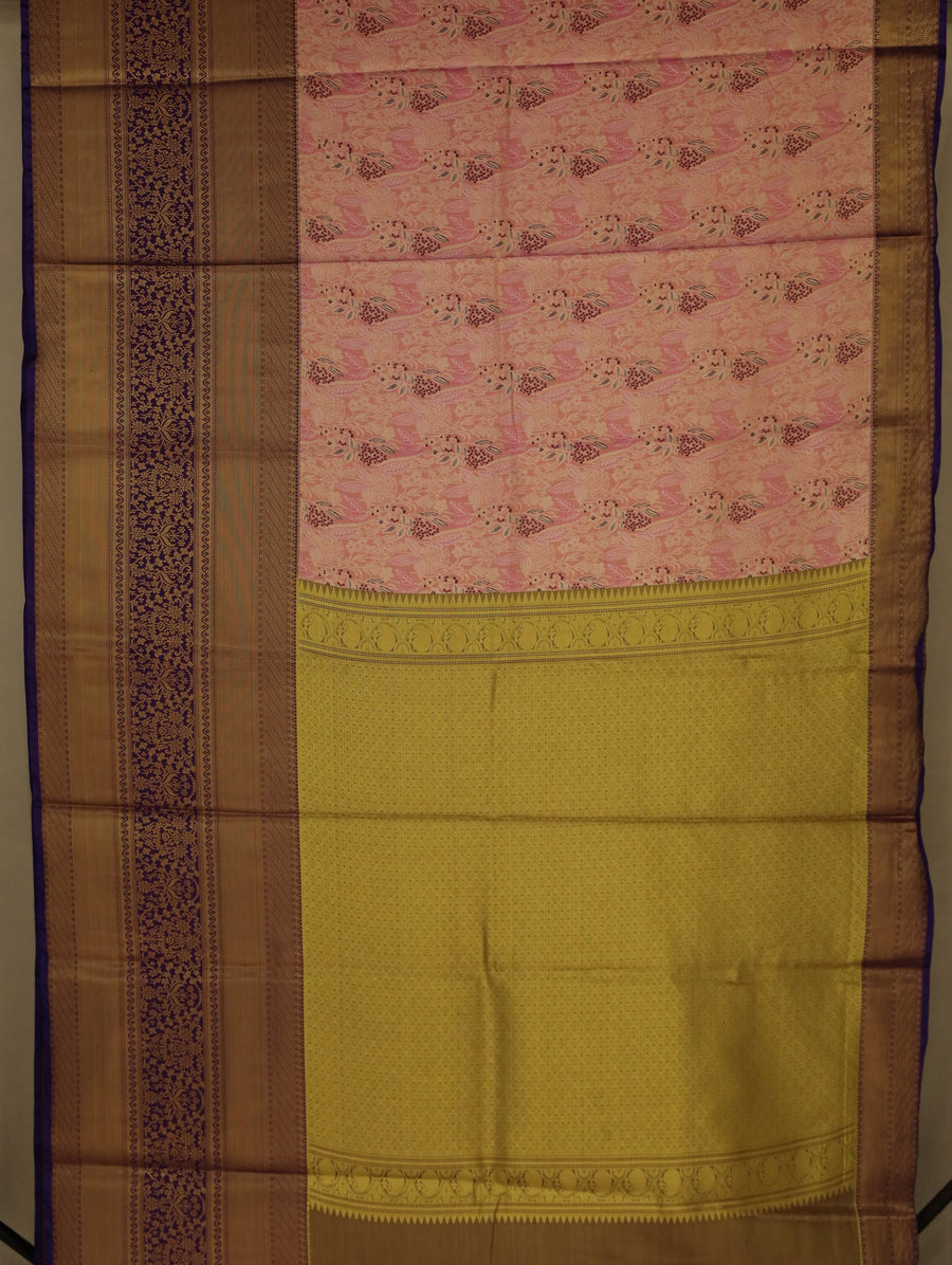 Dusty Rose Kanchipuram Inspired Semi Silk Saree with Wide Wide Contrast Border