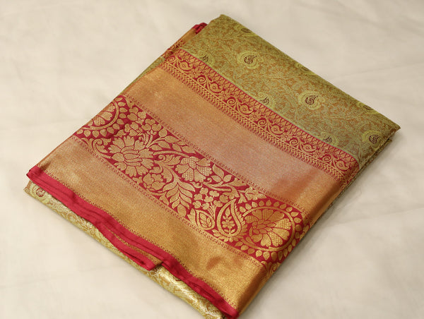 Champagne Gold Dharmavaram Inspired Semi Silk Saree with Wide Wide Contrast Border