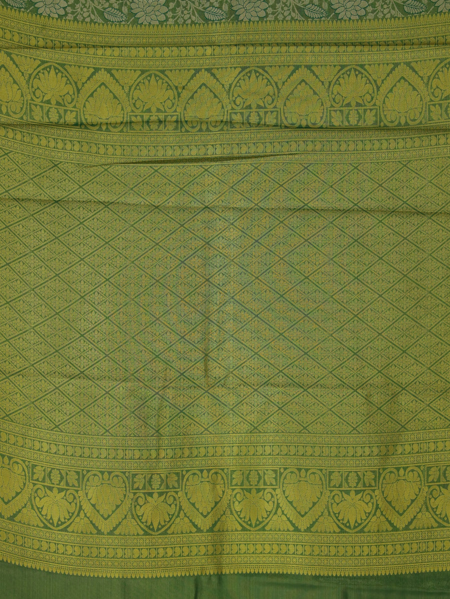 Moss Green Kanchipuram Inspired Semi Silk Saree with Wide Wide Self Border