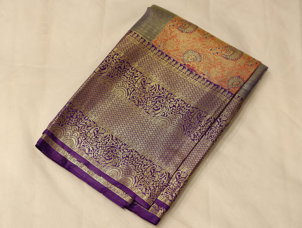 Lemon Yellow Kanchipuram Inspired Semi Silk Saree with Wide Wide Contrast Border