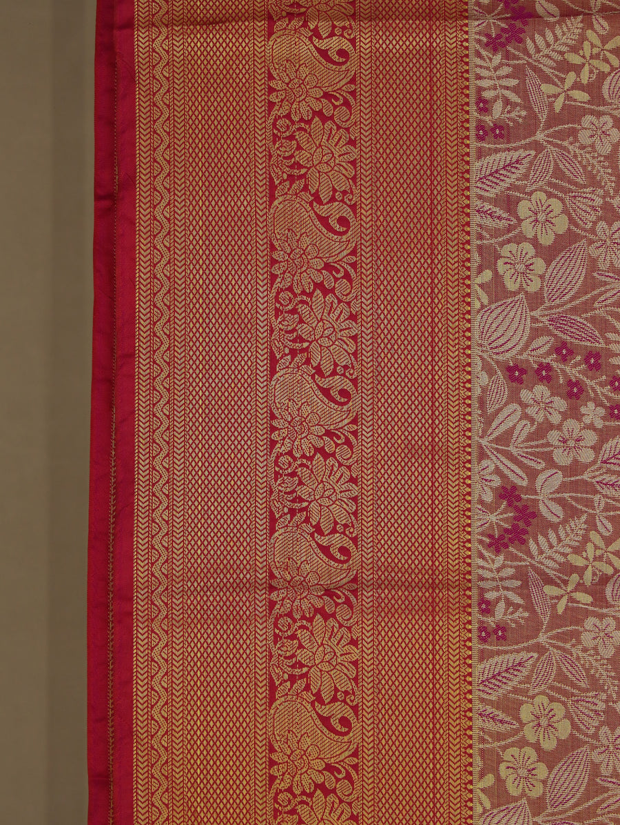 Champagne Gold Dharmavaram Inspired Semi Silk Saree with Wide Wide Contrast Border