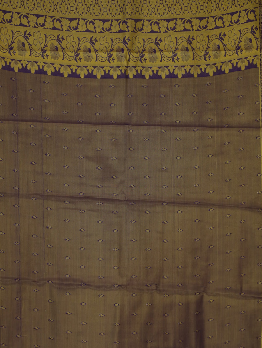 Champagne Gold Dharmavaram Inspired Semi Silk Saree with Wide Wide Contrast Border