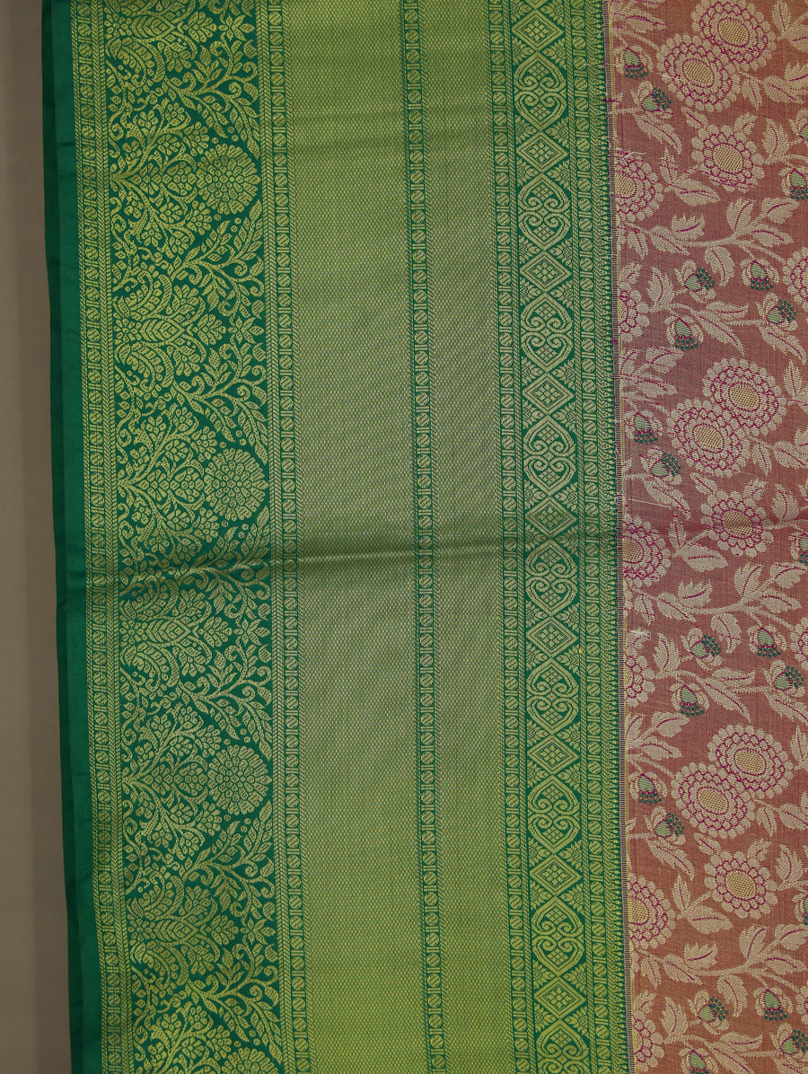 Sage Green Kanchipuram Inspired Semi Silk Saree with Medium Medium Contrast Border