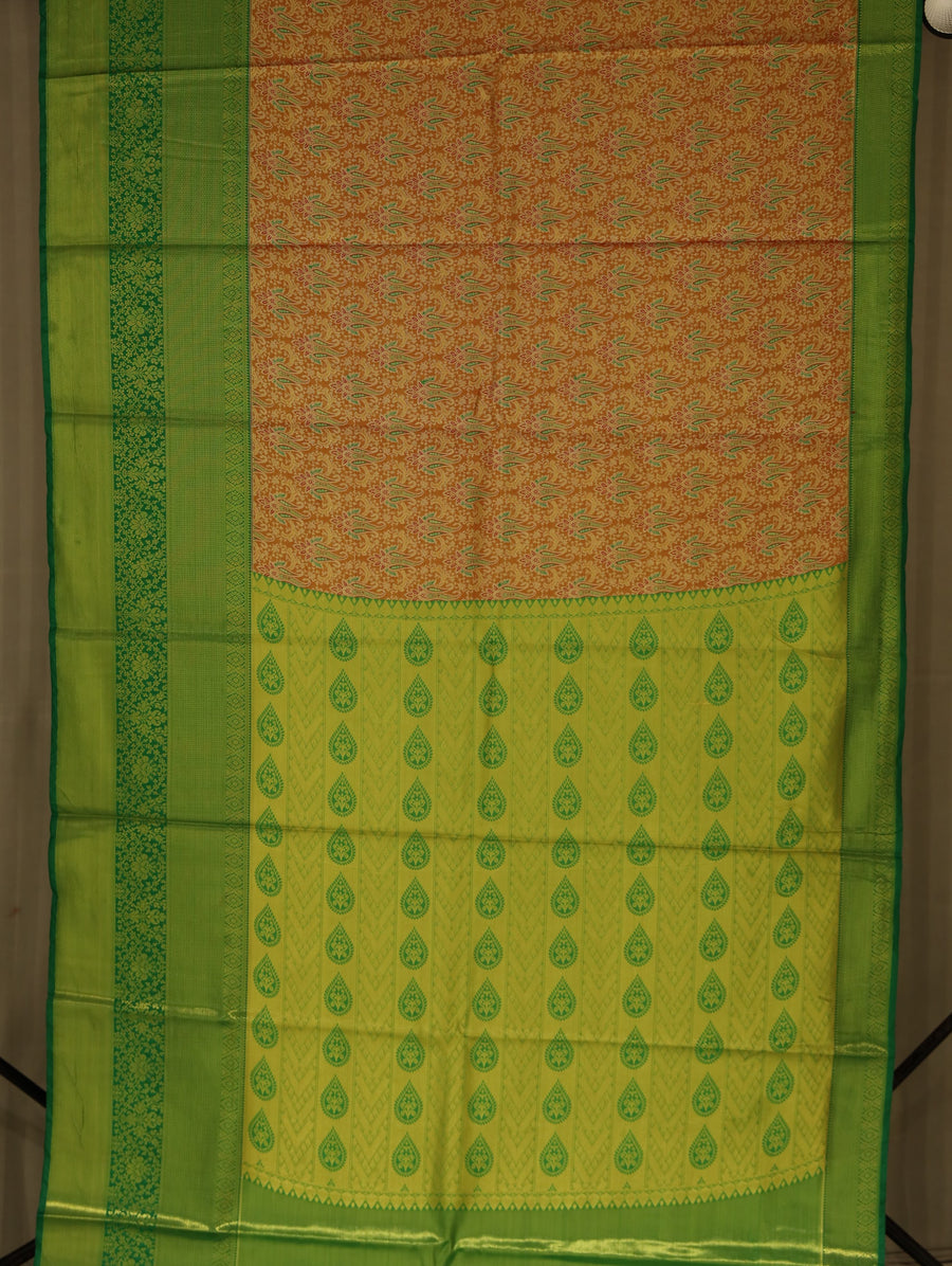 Lime Green Dharmavaram Inspired Semi Silk Saree with Medium Medium Self Border