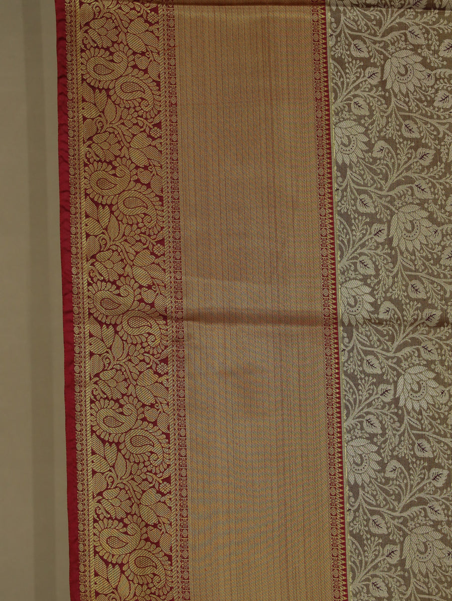 Champagne Gold Kanchipuram Inspired Semi Silk Saree with Wide Wide Contrast Border