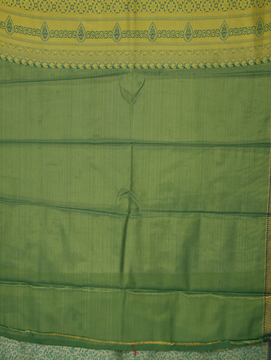 Lime Green Uppada Inspired Semi Silk Saree with Medium Medium Contrast Border