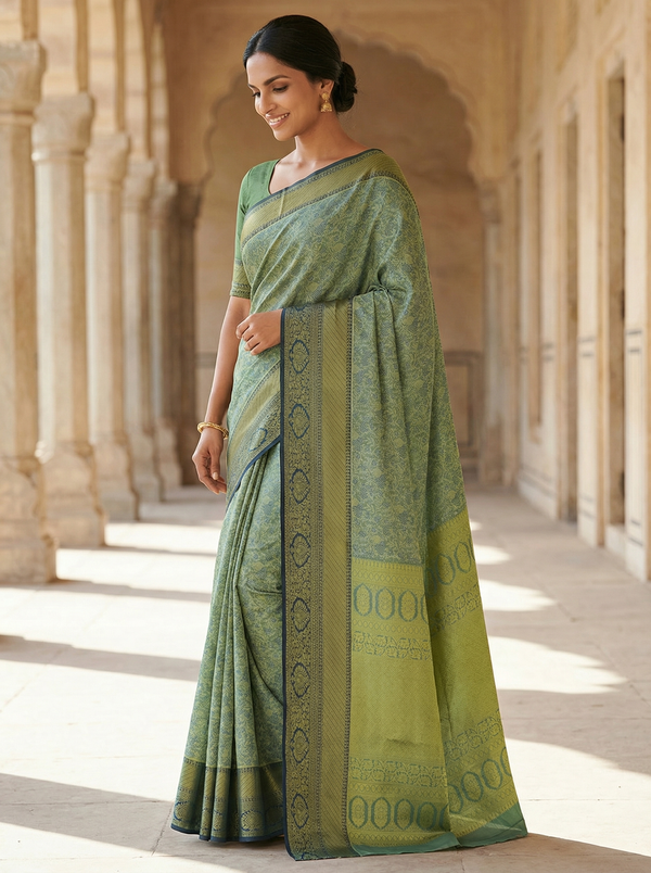 Moss Green Uppada Inspired Semi Silk Saree with Medium Medium Self Border