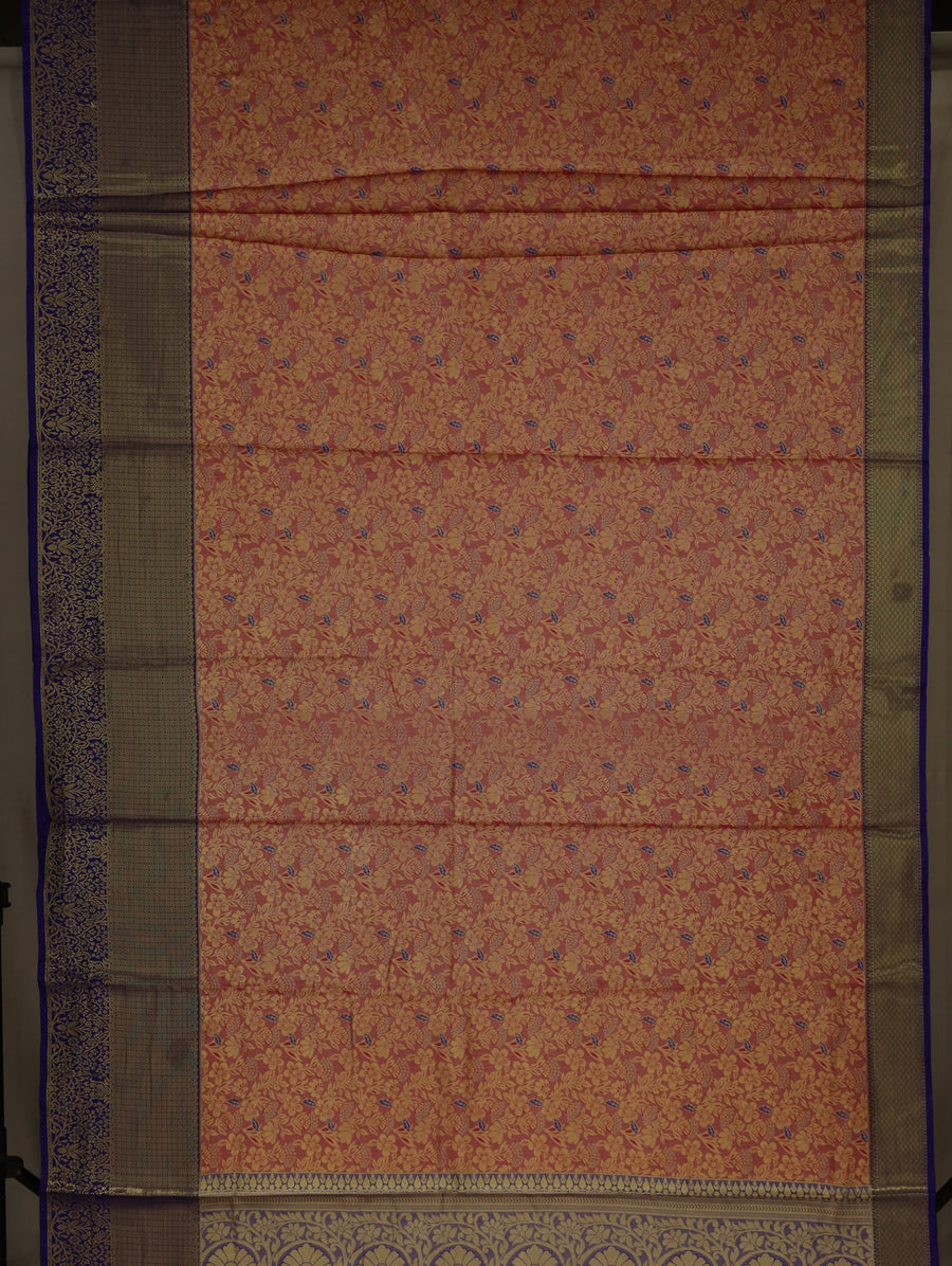 Dusty Rose Kanchipuram Inspired Semi Silk Saree with Wide Wide Contrast Border
