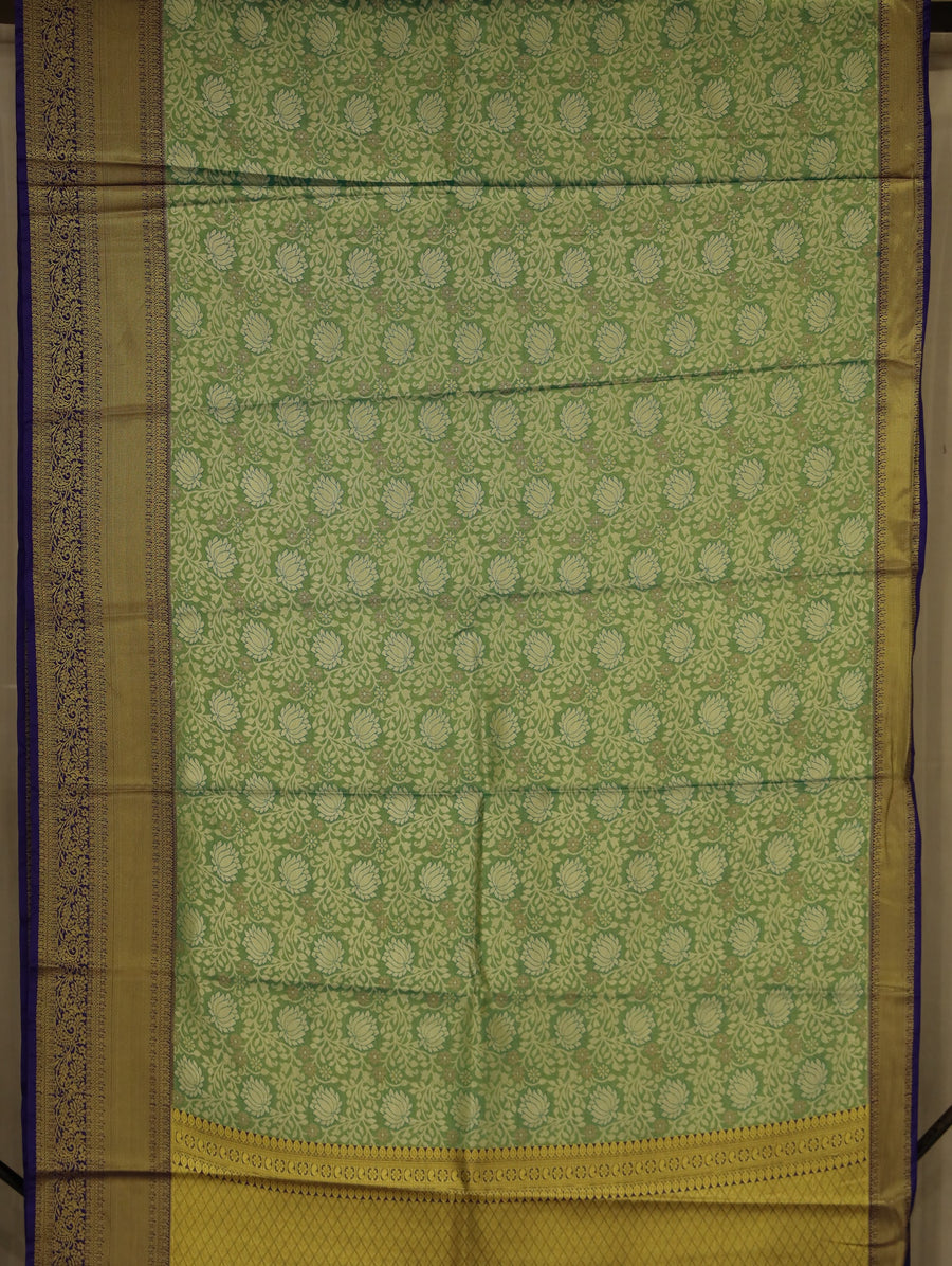 Sage Green Kanchipuram Inspired Semi Silk Saree with Medium Medium Contrast Border