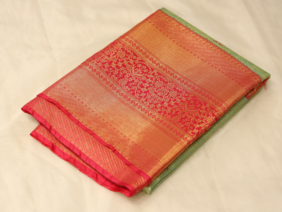 Mustard Gold Kanchipuram Inspired Semi Silk Saree with Medium Medium Contrast Border