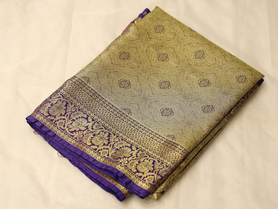 Champagne Gold Dharmavaram Inspired Semi Silk Saree with Wide Wide Contrast Border