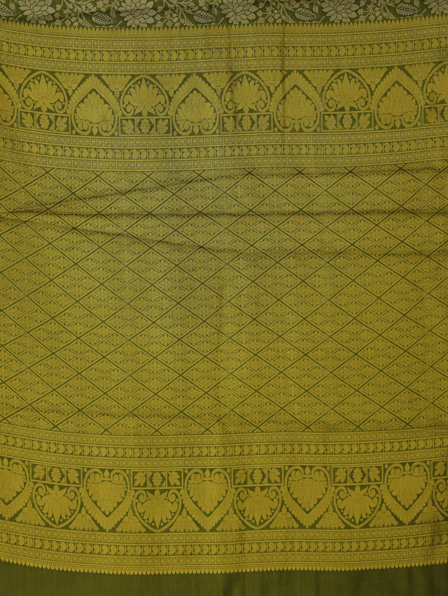 Olive Green Dharmavaram Inspired Semi Silk Saree with Medium Medium Self Border