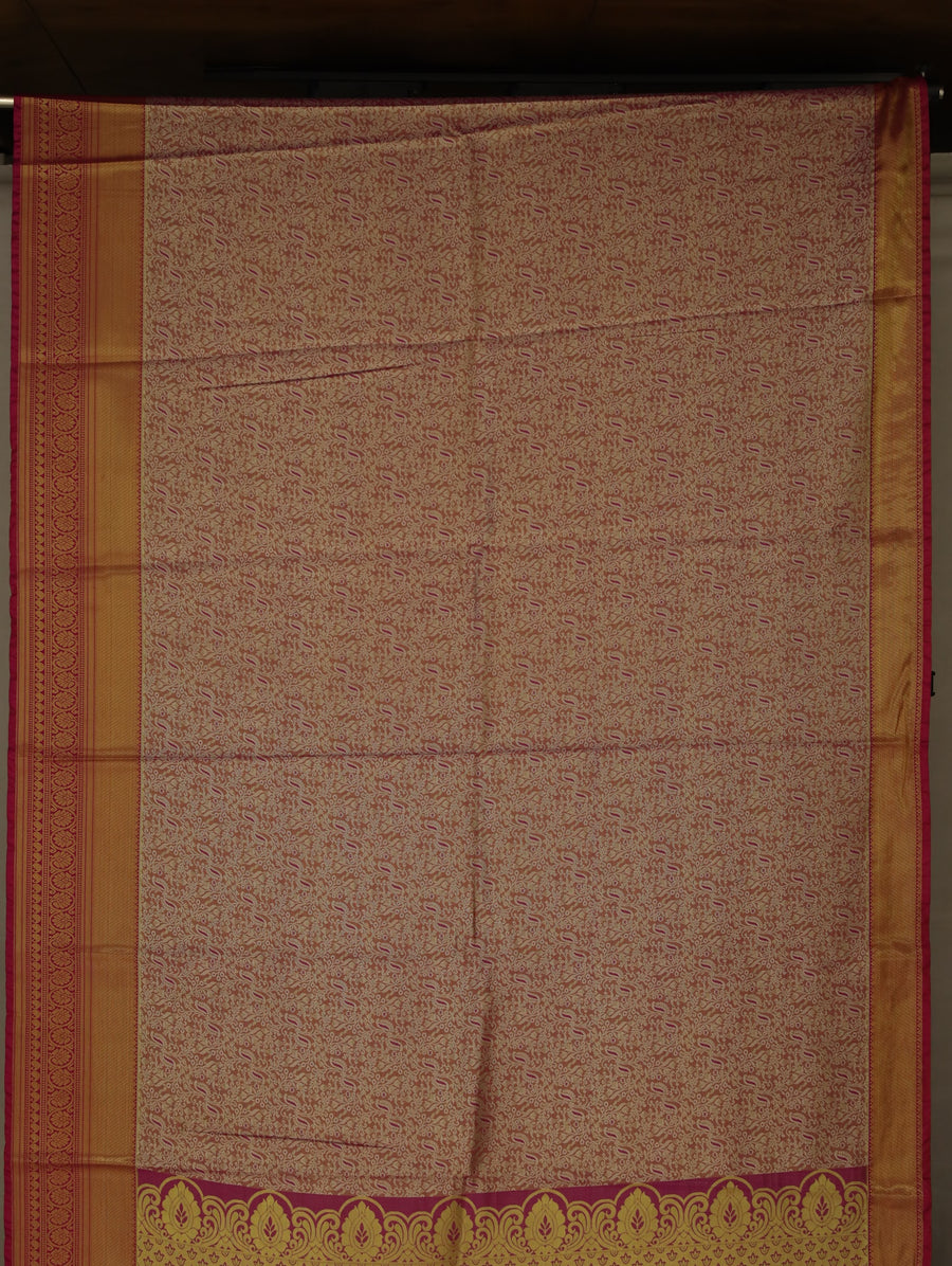 Dusty Rose Kanchipuram Inspired Semi Silk Saree with Wide Wide Contrast Border