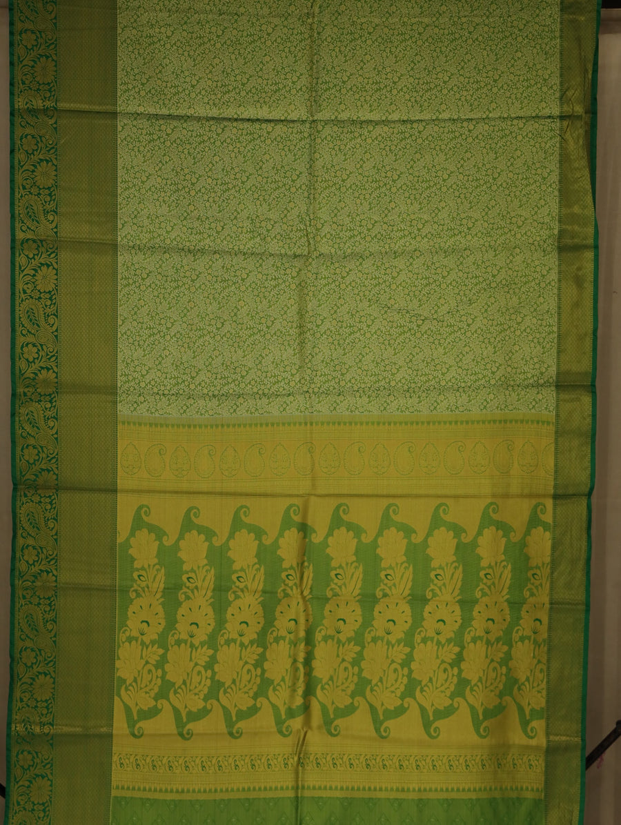 Olive Green Kanchipuram Inspired Semi Silk Saree with Medium Medium Contrast Border