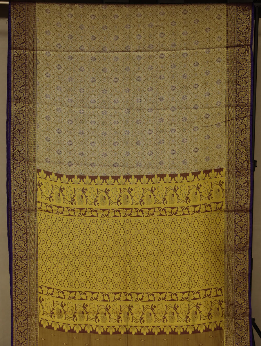 Champagne Gold Dharmavaram Inspired Semi Silk Saree with Wide Wide Contrast Border