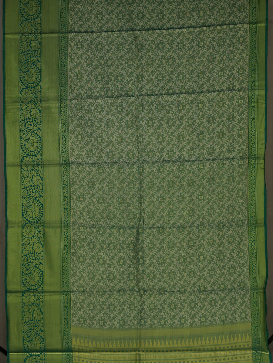 Sage Green Uppada Inspired Semi Silk Saree with Wide Wide Self Border