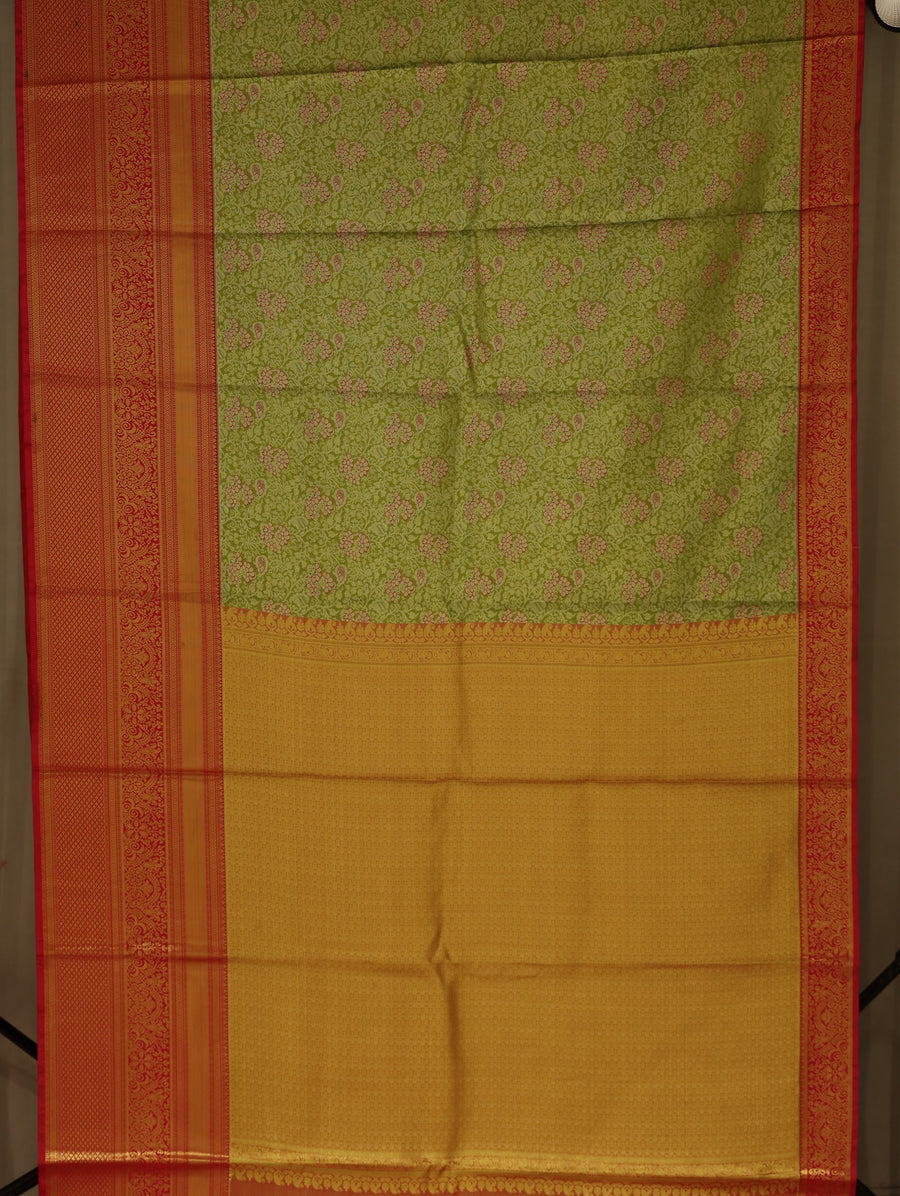 Sage Green Kanchipuram Inspired Semi Silk Saree with Wide Wide Contrast Border