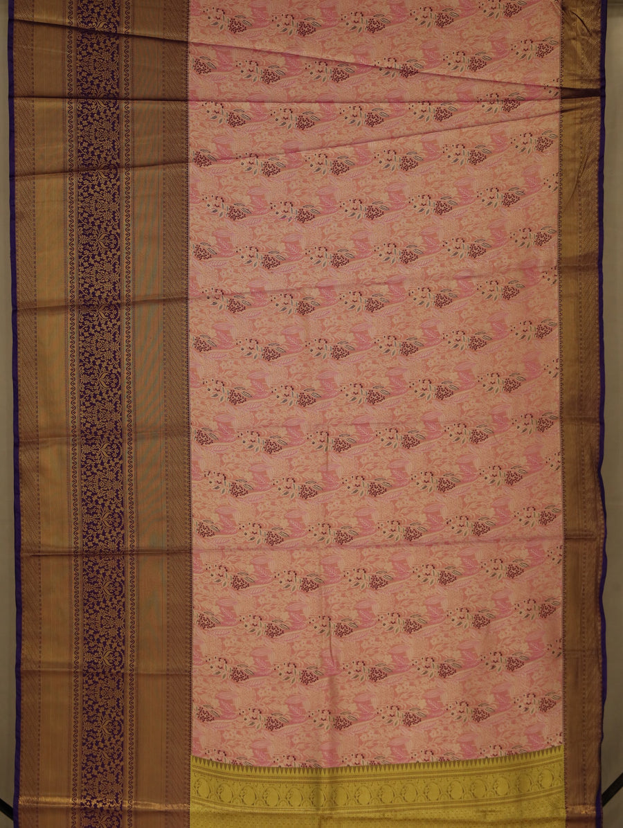Dusty Rose Kanchipuram Inspired Semi Silk Saree with Wide Wide Contrast Border