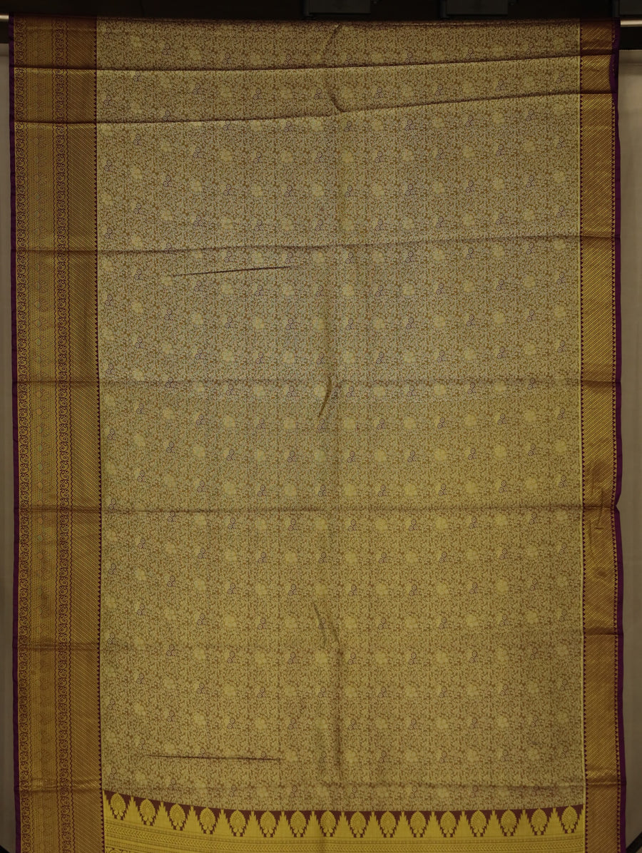 Antique Gold Mysore Inspired Semi Silk Saree with Medium Medium Contrast Border