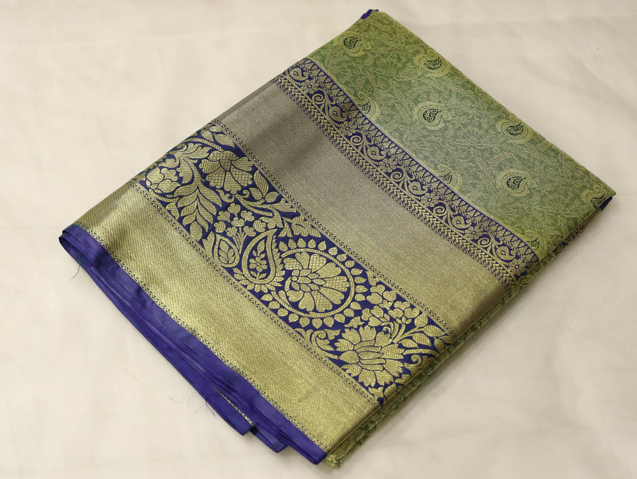 Olive Green Uppada Inspired Semi Silk Saree with Medium Medium Contrast Border