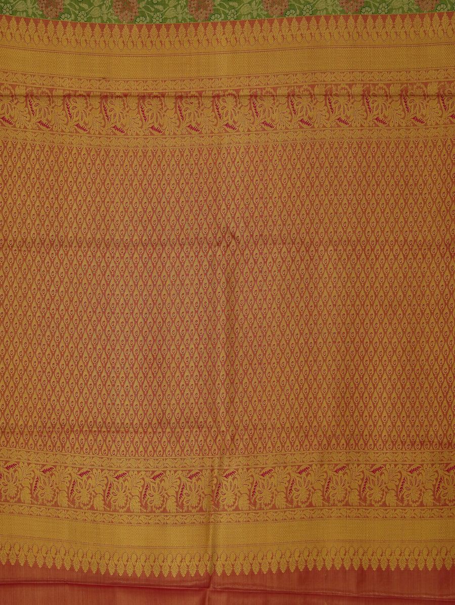 Sage Green Kanchipuram Inspired Semi Silk Saree with Medium Medium Contrast Border