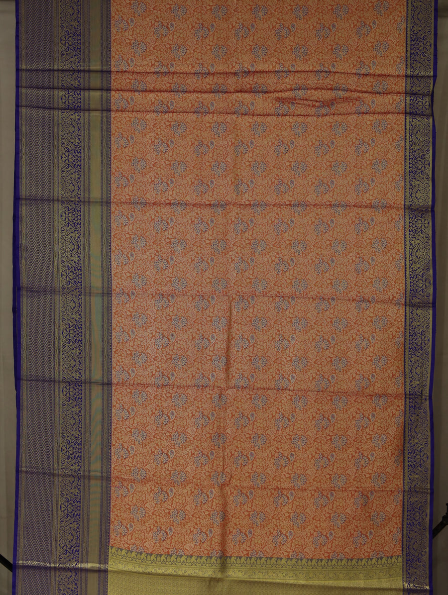 Dusty Coral Dharmavaram Inspired Semi Silk Saree with Medium Medium Contrast Border