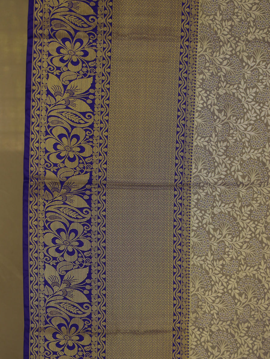 Champagne Gold Kanchipuram Inspired Semi Silk Saree with Wide Wide Contrast Border