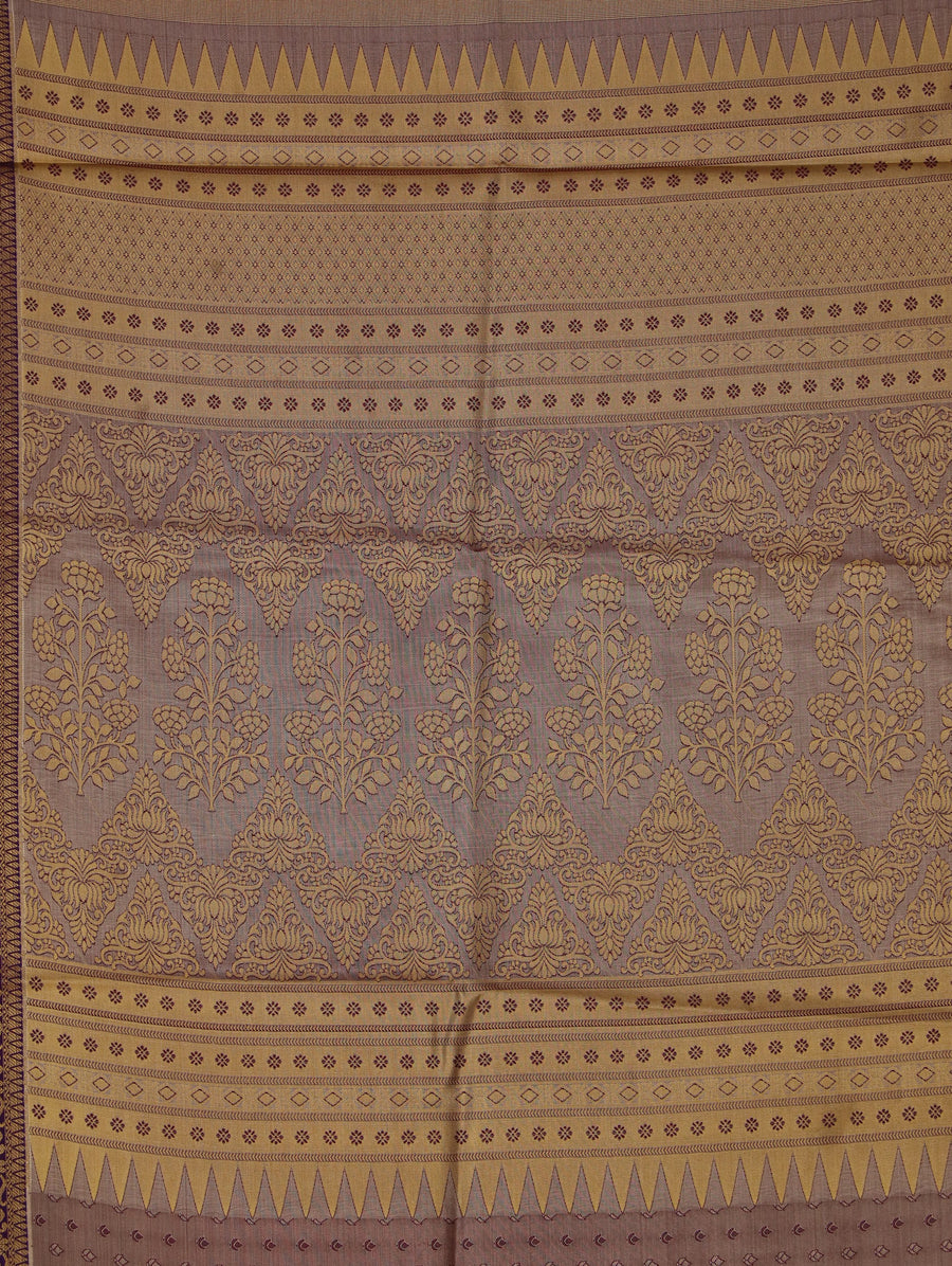 Mauve Gold Dharmavaram Inspired Semi Silk Saree with Wide Wide Contrast Border