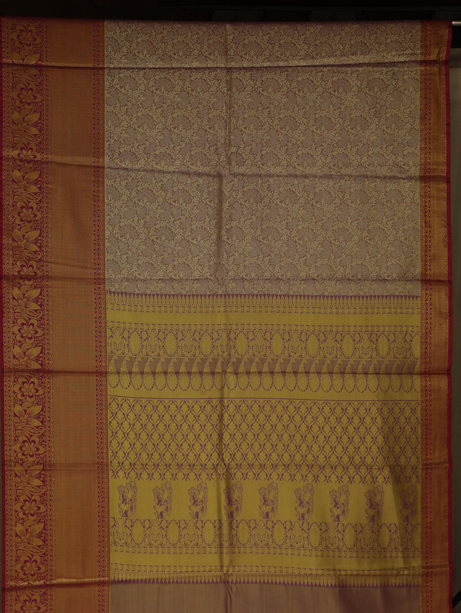 Champagne Gold Dharmavaram Inspired Semi Silk Saree with Wide Wide Contrast Border