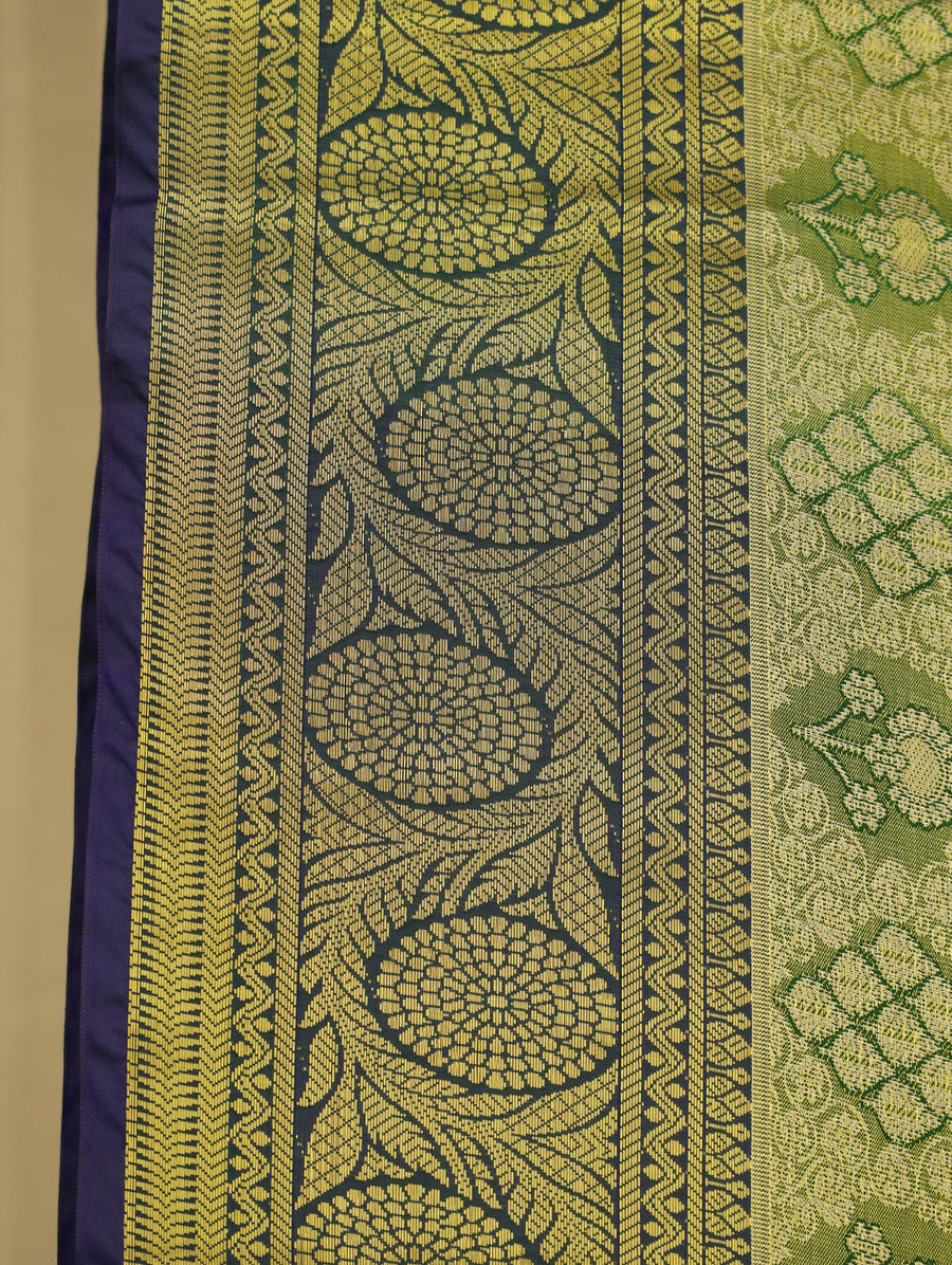 Olive Green Dharmavaram Inspired Semi Silk Saree with Medium Medium Contrast Border