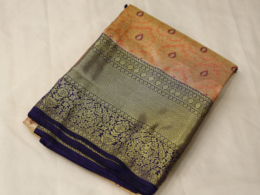 Antique Gold Dharmavaram Inspired Semi Silk Saree with Medium Medium Contrast Border
