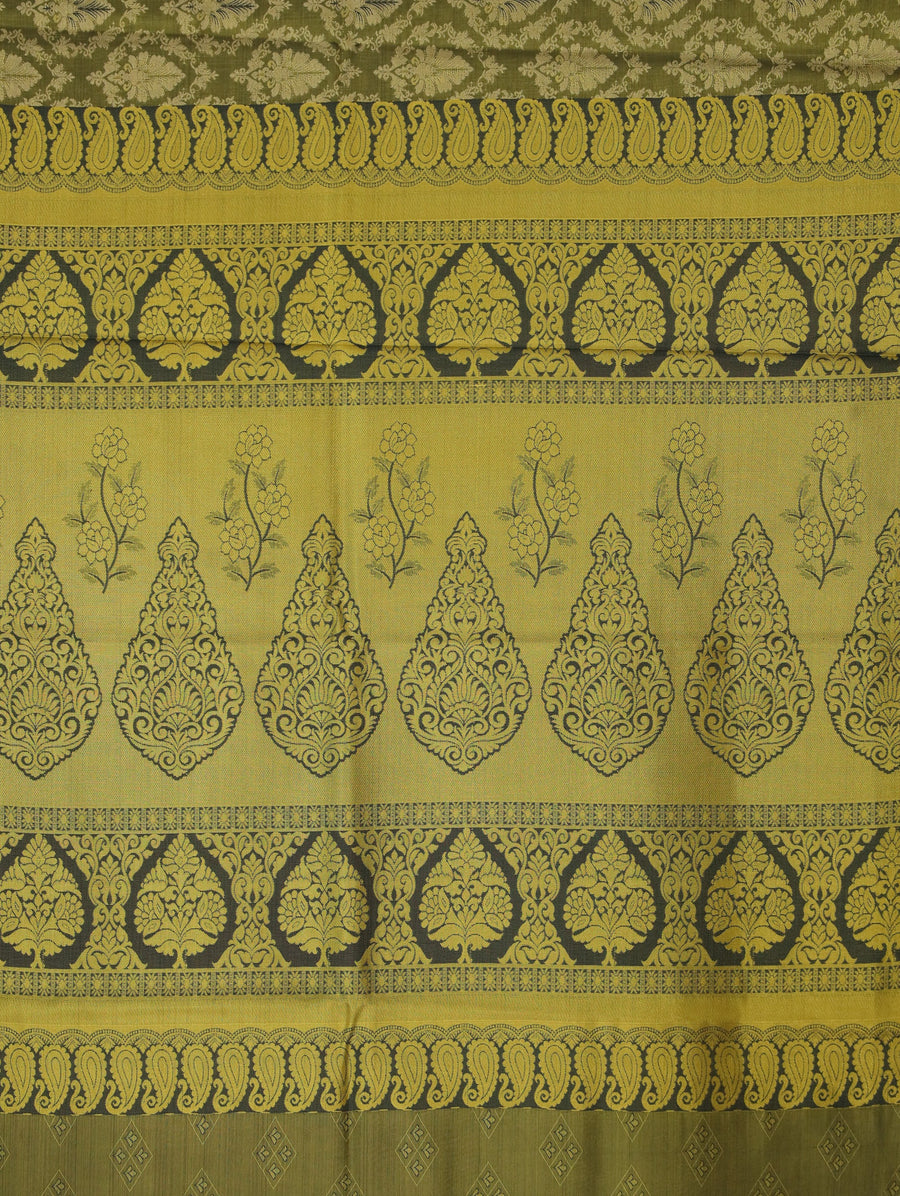 Olive Green Dharmavaram Inspired Semi Silk Saree with Wide Wide Self Border