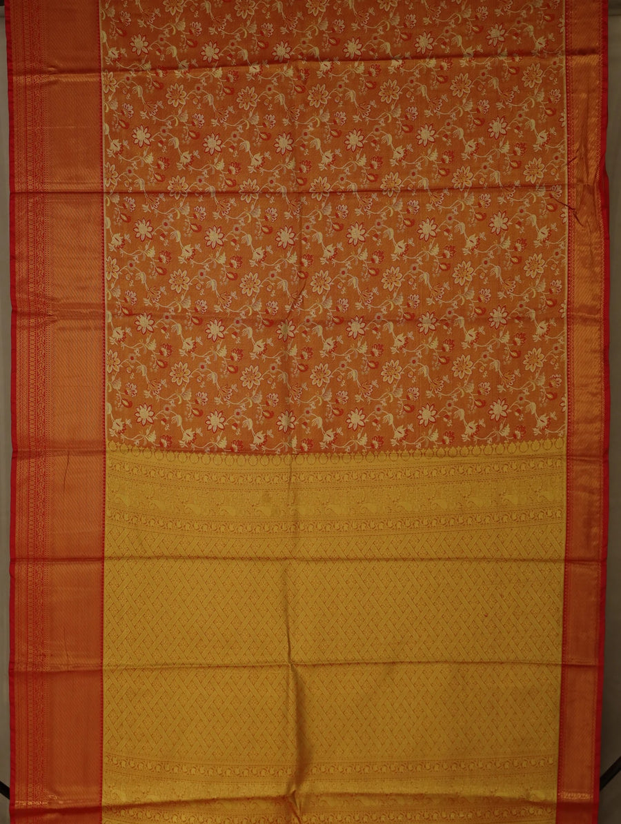 Burnt Orange Dharmavaram Inspired Semi Silk Saree with Medium Medium Contrast Border