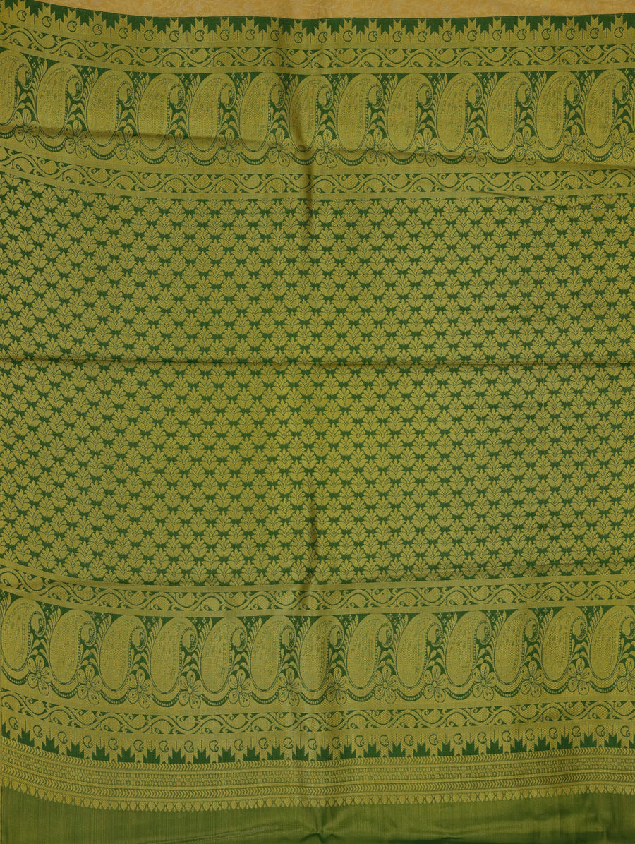 Champagne Gold Kanchipuram Inspired Semi Silk Saree with Wide Wide Contrast Border