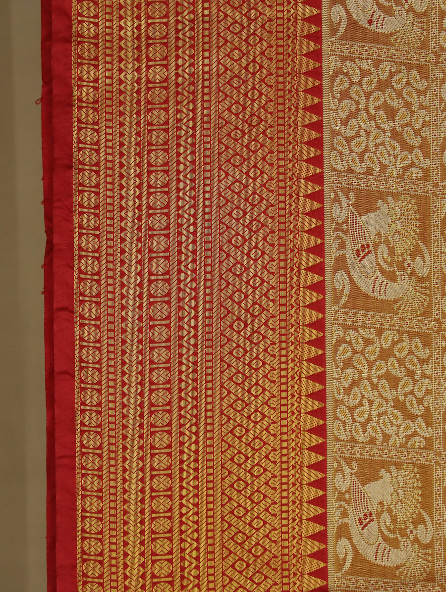 Champagne Gold Kanchipuram Inspired Semi Silk Saree with Medium Medium Contrast Border