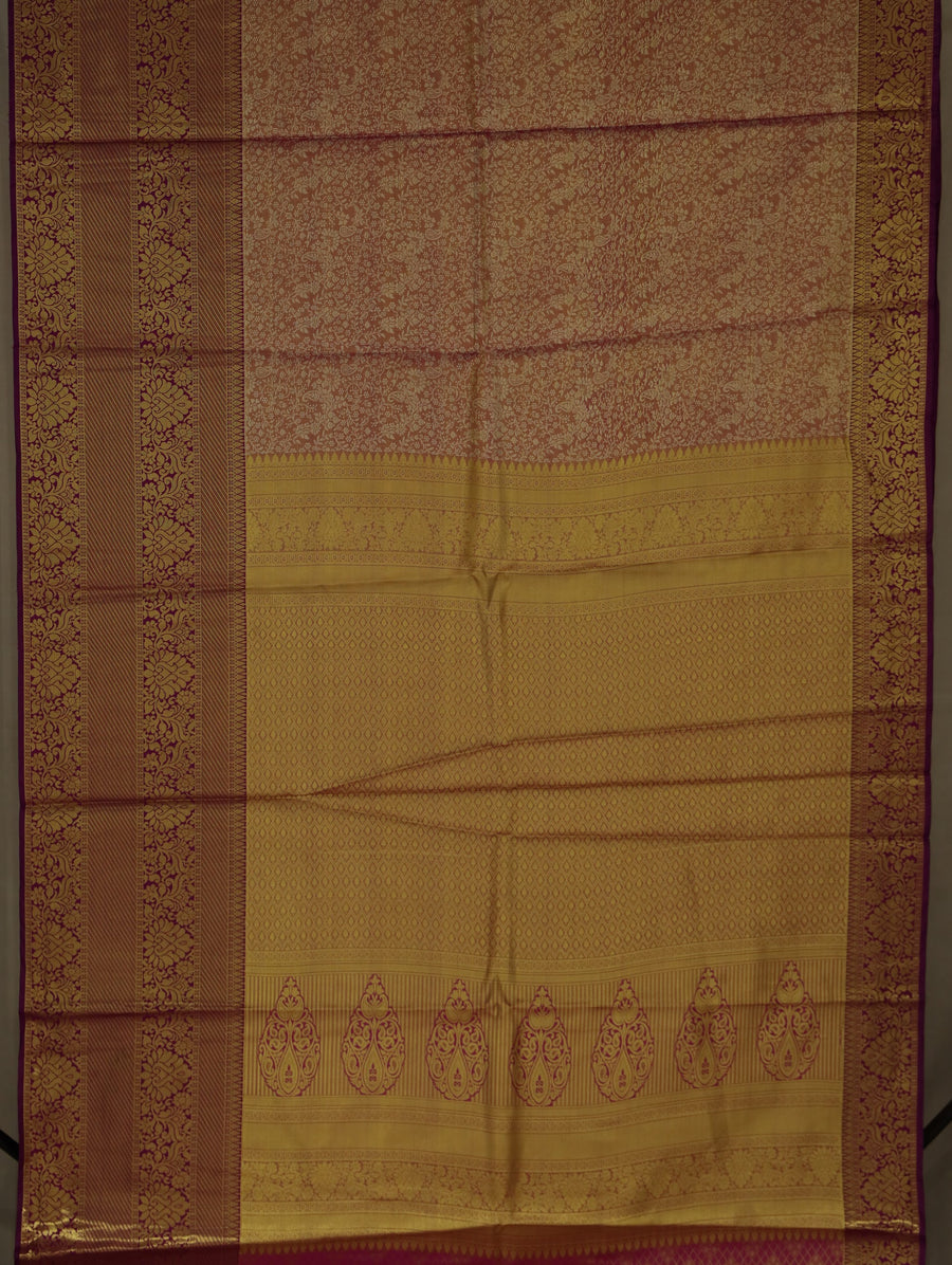 Dusty Rose Kanchipuram Inspired Semi Silk Saree with Wide Wide Contrast Border