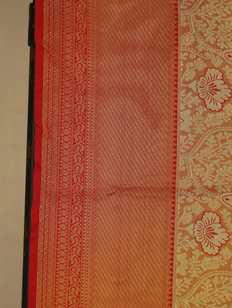 Champagne Gold Kanchipuram Inspired Semi Silk Saree with Wide Wide Contrast Border