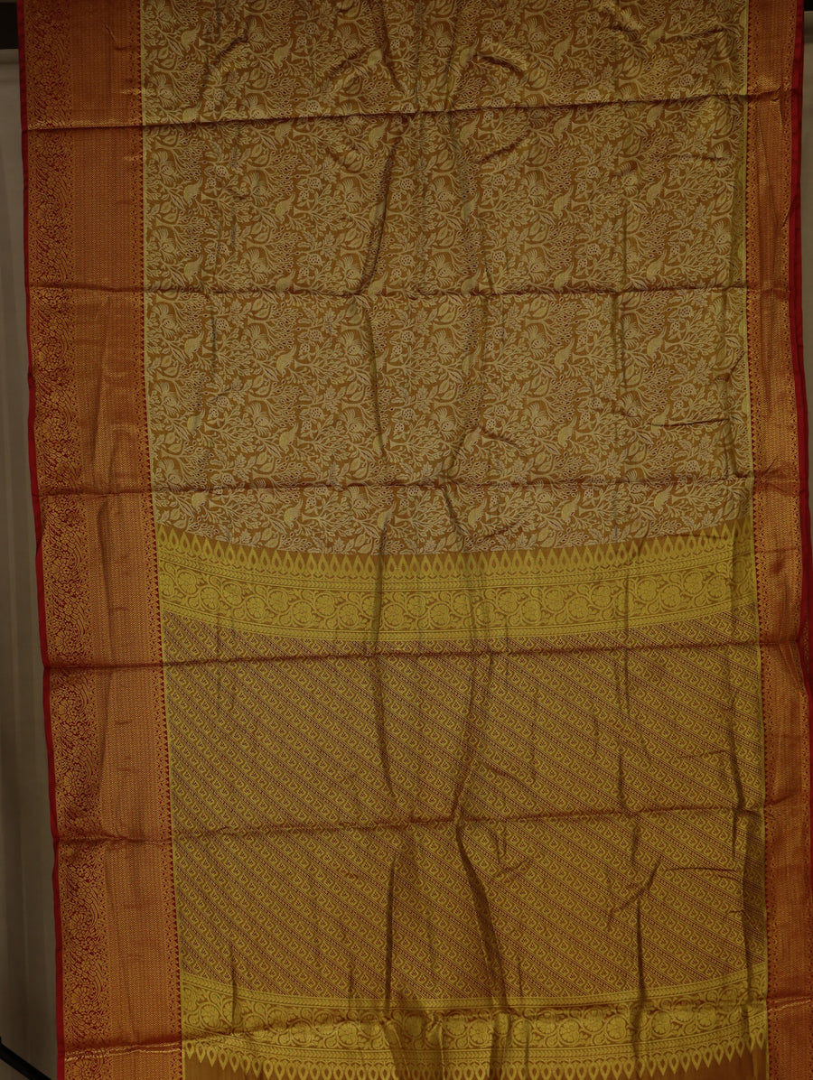 Champagne Gold Kanchipuram Inspired Semi Silk Saree with Wide Wide Contrast Border