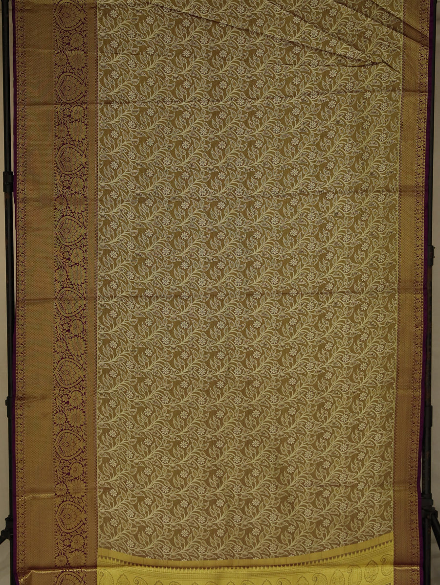 Antique Bronze Dharmavaram Inspired Semi Silk Saree with Wide Medium Contrast Border
